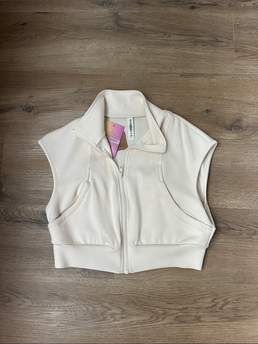 Cropped Zip-Front Sleeveless Vest - Cream